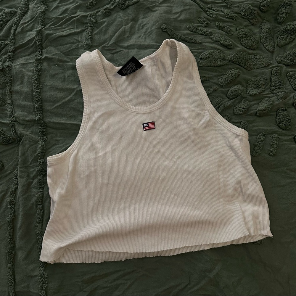 Polo by Ralph Lauren Cropped White American Flag Tank Top